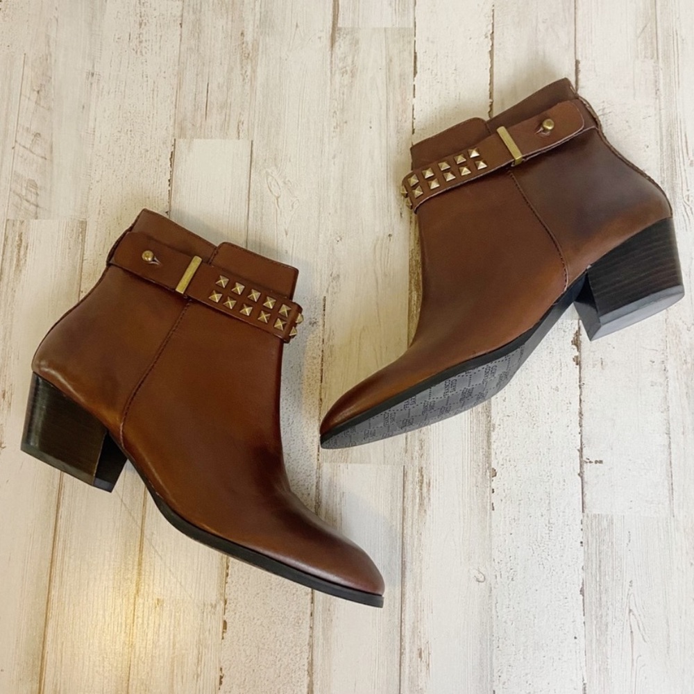 FRANCO SARTO Women’s Studded Genuine Leather Heeled Ankle Boot - brown, size 7.5